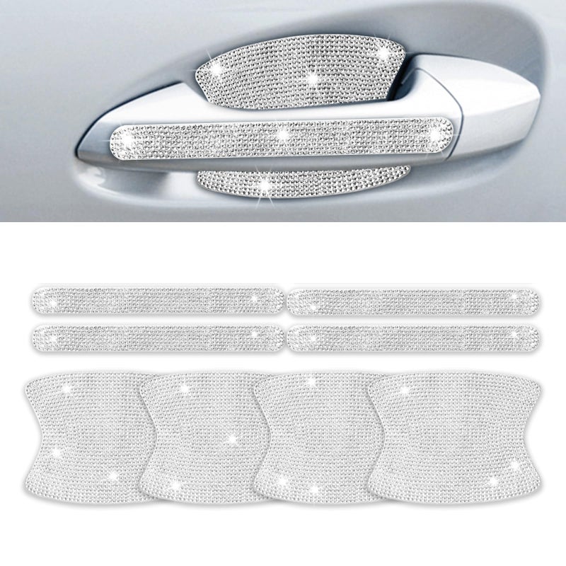 INSAUTO 8 Pieces Bling Car Door Handle Scratch Protector  Universal Rhinestone Car Stickers for Women  Automotive Exterior Accessories (Silver) - Image 1